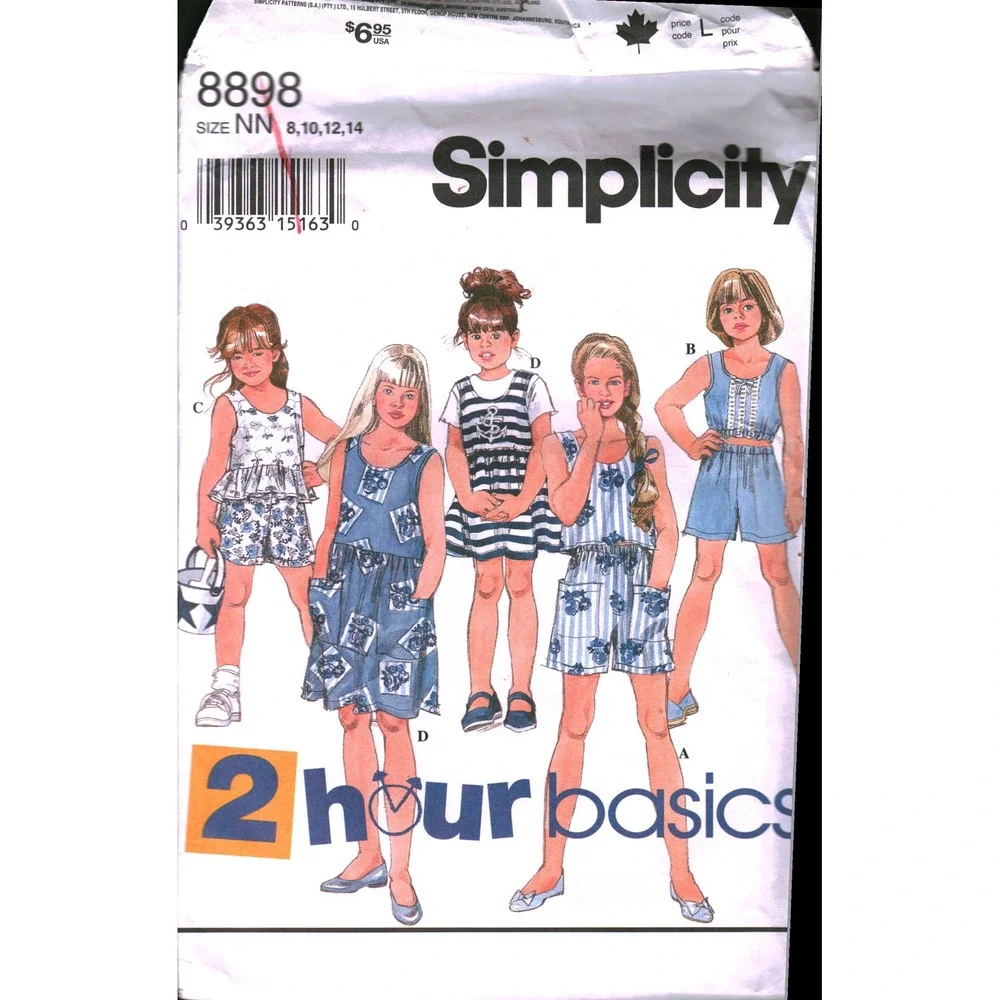 Simplicity 8898 Girls Dress Jumper Top Shorts Sewing Pattern Size 8-12 Vintage